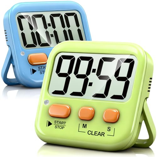 Antonki 2 Pack Digital Timer for Kids, Magnetic Countdown Kitchen Timers for Cooking, Egg, Classroom, Teacher, Exercise, Study, Oven - Battery Included