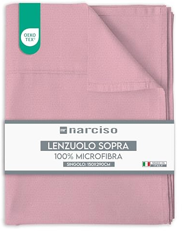 NARCISO Bettlaken Ohne Gummizug 150x290 cm aus Mikrofaser, Betttuch Ohne Gummizug Einfarbiges, Geprägtes Muster, Atmungsaktives und Hypoallergenes Laken, Made in Italy (Rosa)