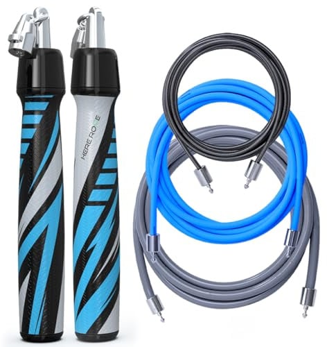 Hererope Weighted Jump Rope for Men & Women, 1/6lb, 1/4lb, 1/2lb Interchangeable Weighted Jump Rope Set with Precision Ball-Bearing, Anti-Slip Leather Grip - Jump Ropes for Fitness, Speed Training