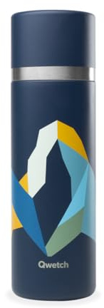 Qwetch - Thermo Isotherme Inox 750ml - Thermo avec Gobelet Inox Recyclé - 24h Froid et 12h Chaud - Etanche, Idéale pour Café et Thé - Altitude Bleu