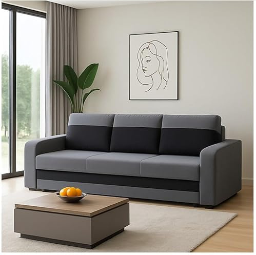 Agritrade AK Orion Sofa Bed – Modern Convertible Couch with Optional Corner Section & Storage – Multiple Colours (Dark Grey Black, Standard Sofa)
