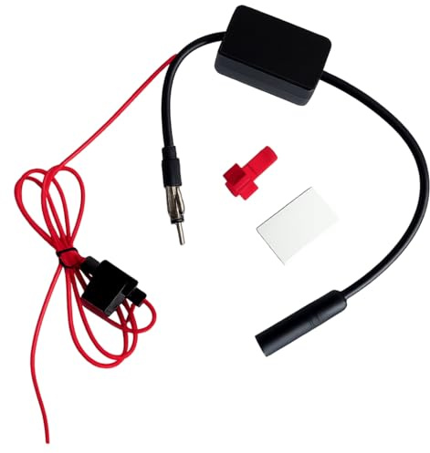 Autoradio Antennenverstärker, Universeller FM Auto Antennenverstärker, 25dB Hohe Verstärkung, Geringes Rauschen, Mit Kleber und Rotem Clip, Für FM Radio Antenne im Auto