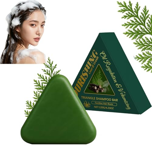 Cypress Leaf Hair Soap Nature Triangle Shampoo Bar, Triangle Green Shampoo Bar, Gentle Cleansing, Calming & Strengthens Hair, Plant-Based Solid Soap for Women & Men, Improve Frizziness (1pcs)