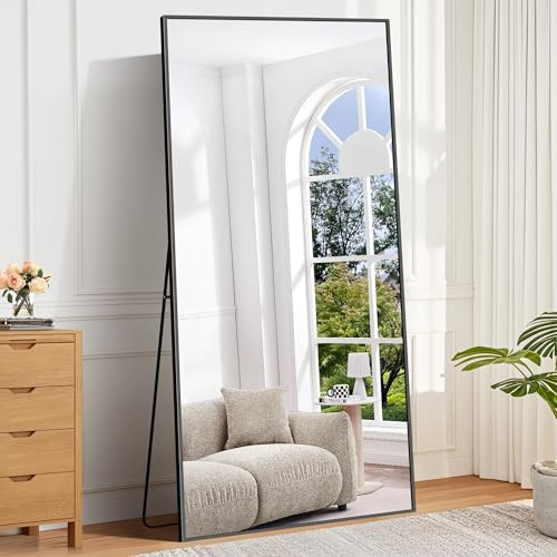 BONEWEI Ganzkörperspiegel 198 x 96 cm, Groß Standspiegel mit schwarzem Aluminiumrahmen, Großer Wandspiegel, Rechteckiger Bodenspiegel, für Schlafzimmer, Eingangsbereich, Flur, Heimdekorationn