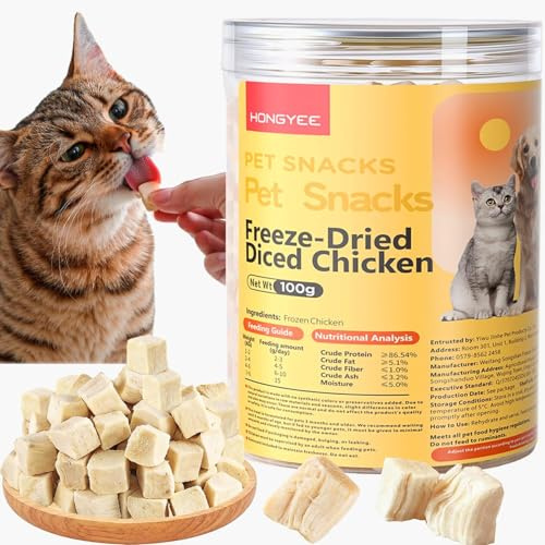 Gefriergetrocknete Hühnerleckerlis für Katzen & Hunde, proteinreich fettarm, Reine Hühnerwürfel aus Einer Zutat, ideal zur Gewichtskontrolle & Training, Haustierergänzung, Freeze Dried Chicken Treats