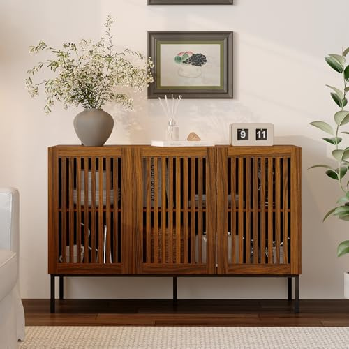 PREMTURE Sideboard mit Lamellentüren, Anrichte, Lagerschrank, Aufbewahrungsschrank,120 x 39 x 79 cm, Holzschrank geeignet für Wohnzimmer, Essbereiche oder Flure
