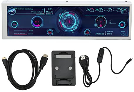Ausla Computer-Temperaturmonitor, 8,8 Zoll IPS-Bildschirm mit 1920x480 Auflösung, Anpassbares Layout, Anzeige von CPU-, GPU- und RAM-Daten, mit Themen-Editor, für RasPi und System
