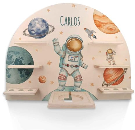 GRAVURZEILE Toniebox Regal - Astronaut - Personalisiert mit Name - Kinderzimmer Wandregal zur Aufbewahrung von Toniebox 1 & 24 Tonie Figuren - Magnetische Oberfläche - Geeignet für Jungen & Mädchen