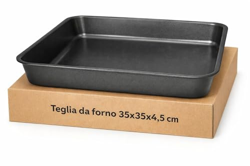 Terryshop74® Teglia da Forno 35x35x4,5 cm – Teglia Quadrata Antiaderente per Forno e Fornetto – Ideale per Pizza, Focacce, Dolci e Preparazioni Salate