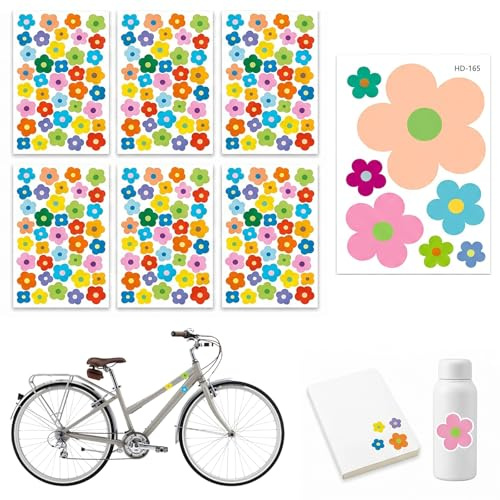 YILZAR Adesivi Bici Fiori, Set 7 Pezzi con 1 Adesivo Grande e 6 Stickers Floreali, Decalcomanie Bicicletta Impermeabili per Casco, Moto, Scooter e Telaio, Decorazioni Personalizzate per Bici Bambina