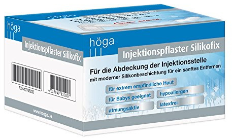 Injektionspflaster Silikofix 2 cm x 4 cm Höga, für die Abdeckung der Injektionsstelle mit moderner Silikonbeschichtung, 100 Stück