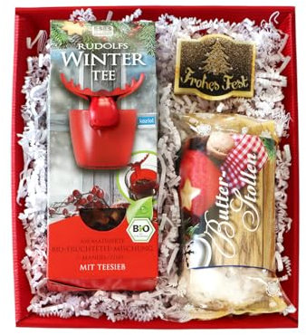 Bull & Bear Geschenkkorb Zauberhafte Weihnacht, mit feinem Bio-Früchtetee, Stollen, Pflanzset, Geschenkset zu Weihnachten