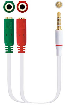 CABLE AUDIO NANO CABLE JACK 3.5/M 4 PIN-2XJACK 3.5/H 3 PIN 20 CM BLANCO