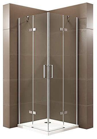 BERNSTEIN Duschkabine mit Drehtür Eckeinstieg Dusche EX809 - Nano Hebe-Senk-Mechanismus ESG-Sicherheitsglas - Duschabtrennung 90 x 90 x 195 cm