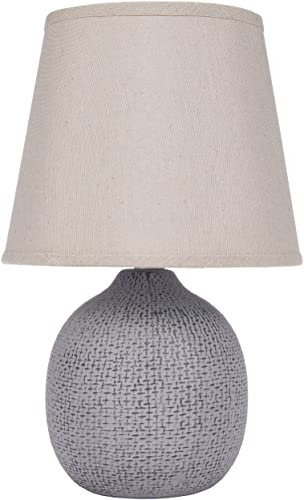 BRUBAKER Tischlampe Nachttischlampe - 28,5 cm - Braun/Beige - Keramik Lampenfuß mit Struktur - Leinen Schirm Beige