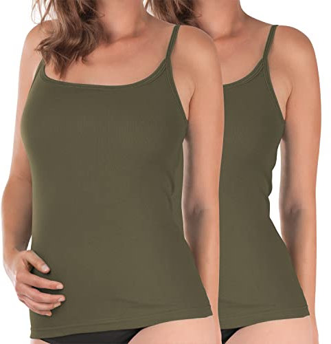 Celodoro Damen Spaghetti-Top (2 Stück) Feinripp Unterhemd - Olive 32-34