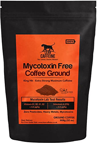 Gemahlener Kaffee von Lean Caffeine mit hohem Koffeingehalt, 908g | Starker Bulletproof Coffee ohne Mykotoxine, Pestizide und Schwermetalle | Der säurearme Kaffee des Vereinigten Königreichs