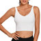 Lemedy Damen Sport-Bustier, langes, bauchfreies Tank-Top, gepolstert, Workout, Laufen, Yoga - Weiß , Größe 4