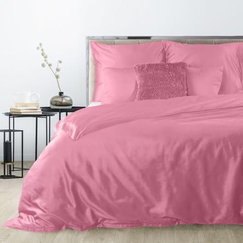 Eurofirany Hochwertige Bettwäsche NOVA3 Gelb Rosa Himmelblau Petrol Beige Einfarbig Baumwolle Bettwäschegarnitur 3tlg 2tlg 140x200 160x200180x200 220x200 (Himbeere, 180 x 200 cm)
