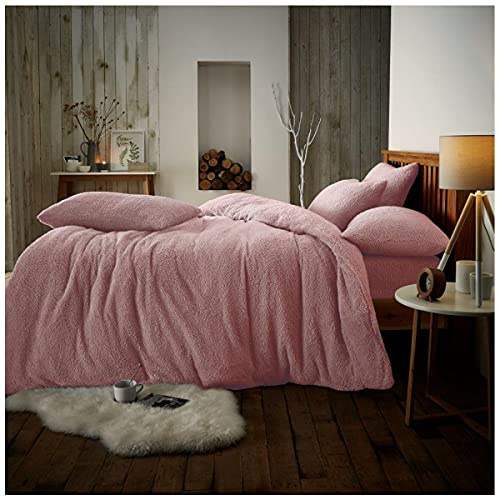 GC GAVENO CAVAILIA Teddy Bear Fleece Double Bedding Set | Soft & Cosy Thermal Warm Fluffy Double Duvet Sets With 2 Piece Pillowcases| Pink | 200 Cm x 200 Cm