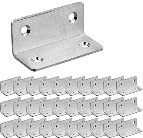 ASelected Lot de 30 Équerre d'assemblage Renforcée Inox, 60x25x25mm Aicer Plaque Equerre Inox, Equerre Metal pour Fixation de Inox pour Fixation et Réparation Meubles, Argent Galvanisé