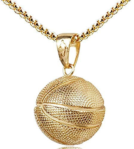 HMOOY Mode Männer Basketball Anhänger Halskette Edelstahl Kette Sport Männer Basketball Liebhaber Fans Anhänger Halskette Fitness Hip Hop Schmuck (Gold)