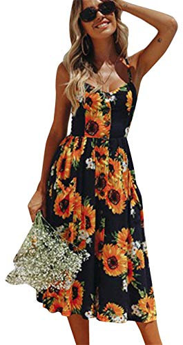 YMING Vestido De Verano para Mujer Vestido De Fiesta De Una Línea con Cuello En V Chaleco Vestidos De Noche Negro XXL