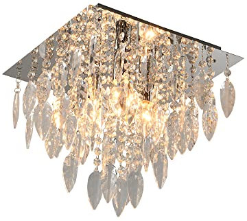 Mextronic LED-Kristall-Kronleuchter silber (eckig) Ø32cm, klar mit Besätzen