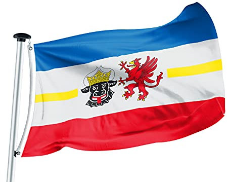 FLAGLY Premium Flagge Mecklenburg-Vorpommern 100x150cm -115g/m² Stoffgewicht - gedruckt, robustes und witterungsbeständiges Glanzpolyester mit Ösen (100 x 150 cm, Mecklenburg-Vorpommern)