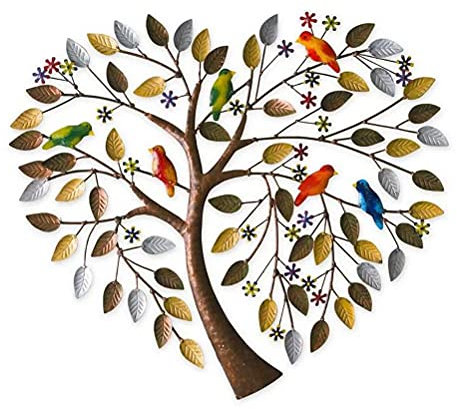 Akemaio Decoración de pared con diseño de árbol de vida, hojas coloridas en forma de corazón, árbol de pared para decoración del hogar