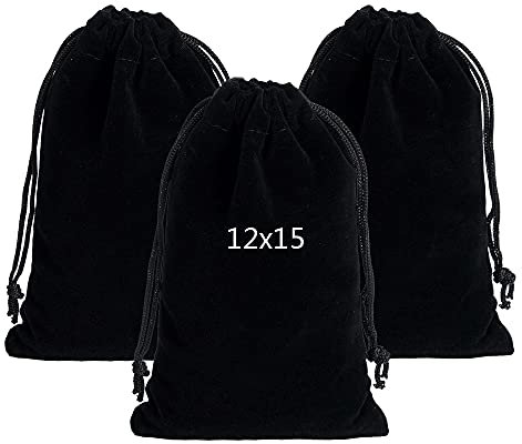 kuou 10 Pcs Jewellery Pouches, 12x15cm Black Velvet Drawstring Bag Big Size Jewellery Gift Bags for Jewelry Gift ID Card Passport Packaging