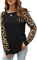 Odosalii Leopard Oberteile Damen,Langarmshirt Damen Schwarz,Rundhals Winter Pullover Farbblock Top Bluse Tunika (Leopard,Medium)