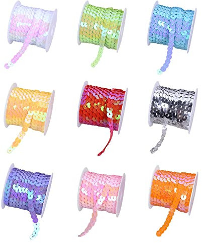 UERRY 9 Rollen Pailletten Bänder Paillettenborte PaillettenBand Kunsthandwerk Pailletten DIY Ideal für Tanzkleidung, Karten, Schmuck, Schuhe, Taschen, Partydekorationen, Kunsthandwerk, Scrapbooking