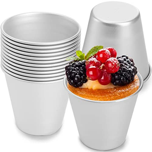 ZEAYEA 12 Pcs Pudding Cup Mold, Aluminum Individual Baking Cups Cupcake Mould, Reusable Chocolate Molten Pans Mold for Cupcake, Brownies, Souffle, Pie, Muffins
