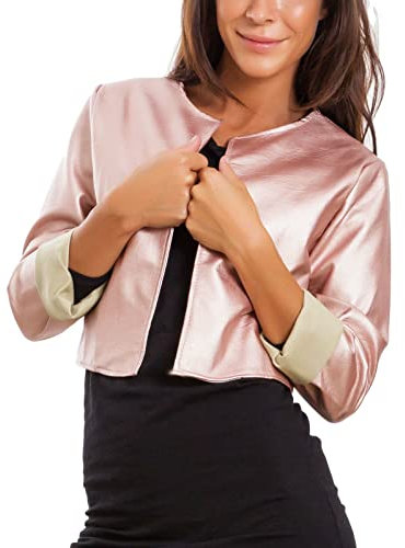 Toocool - Giacca Donna Corta Ecopelle Bolero Senza Chiusura Giacchetto Sexy JL-7860 [L,Rosa Perlato ]