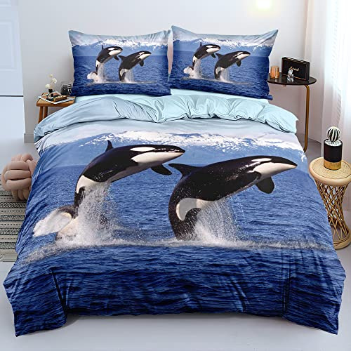 Gezu Maritime Bettwäsche 135x200cm Wal Meer Motiv Blau Kinder Wende Bettwäsche Set 3D Effekt Druck Bettbezug und Kissenbezug 80x80cm mit Reißverschluss