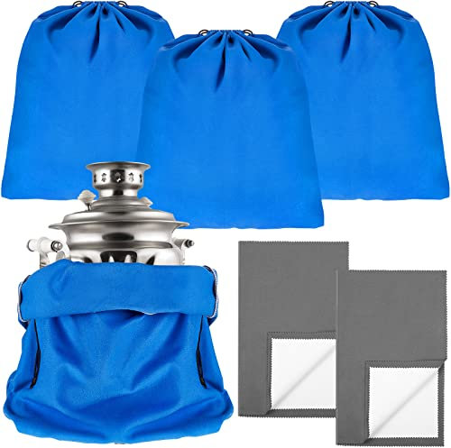 4 Stück Anti-Anlauf-Aufbewahrungstasche mit 2 Stück Silber-Poliertuch, 45,7 x 45,7 cm, Stoffbeutel, blau, Anlaufschutz, Schmuck-Aufbewahrungstaschen, Besteckbeutel für Besteck, Silbertabletts