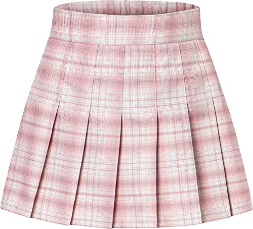 Cromoncent Minigonne da donna pieghettate con gonna a pieghe per scuola, 2 anni - 4XL, Plaid rosa e bianco., XX-Large