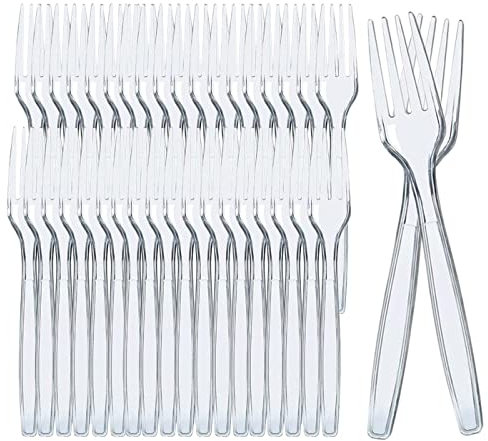 Tenedores Reutilizable de Plástico Transparente, Cubiertos de Plástico de Alta Resistencia, Reutilizables para Actividades de Cumpleaños, Fiestas, Buffets,Bodas,Catering, Barbacoas 18cm/100pcs