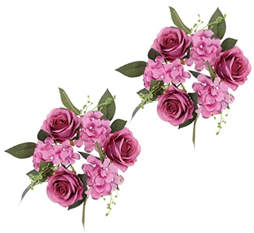 ifundom 2stücke Kerzenringe mit Künstlichen Rosen Blumenkerzenkränze Dekoratives Mittelstück für Festtagsdekoration