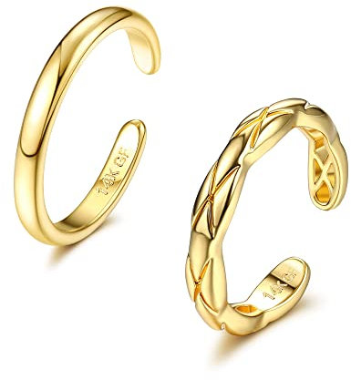 Morfetto 14 Karat Gold gefüllte Zehenringe für Frauen Einfacher Zehenring mit offenem Band Verstellbare Zehenringe Gold A