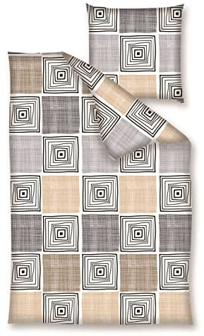 Traumschloss Renforcé Bettwäsche »Karo«, braun Hellbraun grau kariert, 155x220 & 80x80, 100% Baumwolle, atmungsaktiv & weich, Bettwäsche-Set mit Reißverschluss bestehend aus Kissen und Bettbezug
