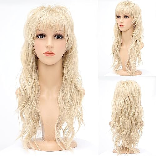 80er Jahre Vokuhila-Perücken Pixie Cut Perücken mit Pony für schwarze Frauen, Wolf Cut Perücke, glatt, lang, blond, synthetische Perücken mit Pony, klebefreie Mullet Perücke für schwarze Frauen