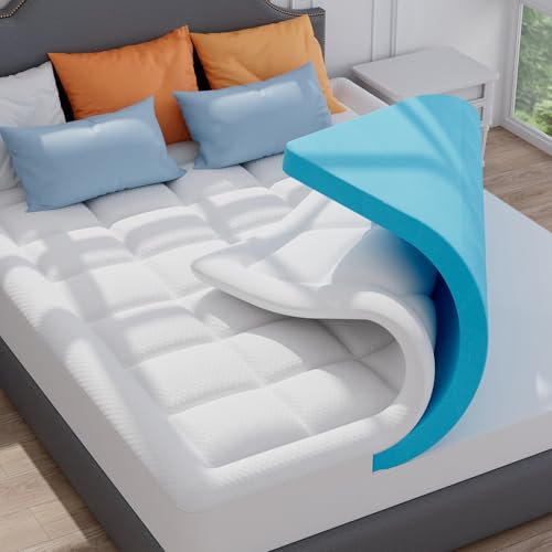 ELEMUSE Dual-layer Memory Foam Mattress Topper with Bamboo Pillow Top Cover for Back Pain Relief, with OEKO-TEX & CertiPUR-US (King 150x200cm,7cm)
