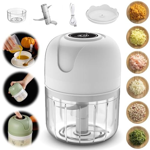 USB Rechargeable Electric Garlic Grinder, 2023 New Portable Veggie Chopper Garlic Electric Grinder Onion Chopper, Mini Food Chopper Tool for Vegetable, Ginger, Chili, Fruit, Meat (250ml, White)