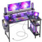 BEXEVUE Bureau d'angle avec LED Prise de Courant - 120x70 cm Grand Table Ordinateur Forme L, Etagères Rangements, Bureau Informatique Angle Réversible pour Etudier Travailler Chambre Domicile