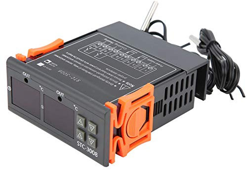Temperaturregler, STC-3008 Digitaler Thermostat mit Dual-NTC-Sonde für Kühlschrank-Gewächshaus-Aquarium (110-220V)