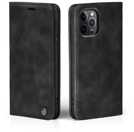 LBH Handyhülle für Apple iPhone 12 Pro Max in Schwarz mit Karten- und Geldfach Smartphone Hülle mit Standfunktion Flip Case Schutzhülle Magnetverschluss Vintage