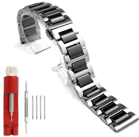 Juntan Keramik Edelstahl Uhrenarmband 20mm 22mm Quick Release Armband Ersatzband mit Butterfly Faltschließe Uhrenarmband für Frauen Männer