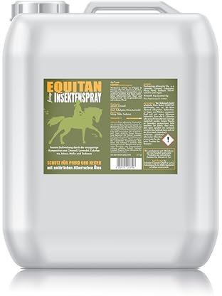 florage EQUITAN Insektenspray 5L Kanister, Natürlicher Schutz für Pferde und Reiter, Effektiv gegen Fliegen, Mücken, Bremsen, Zecken usw., Wirkung durch Ätherische Öle, Vegan, 500ml